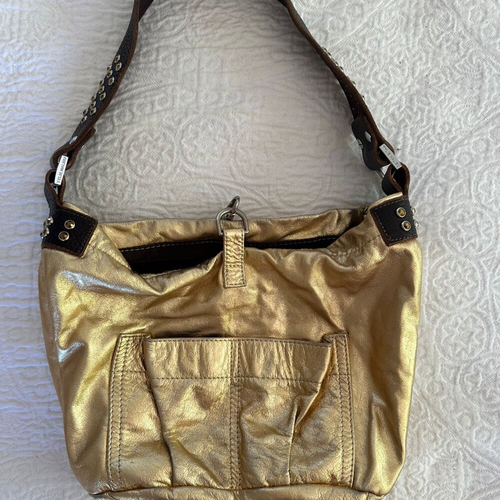 Brand New Gold leather gold rhinestone Tylie Malibu bucket purse